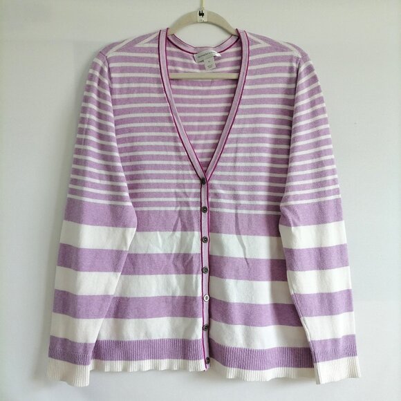 Christopher & Banks Womens Lavender Horizontal Striped Cardigan Sweater Size XL - Picture 1 of 7
